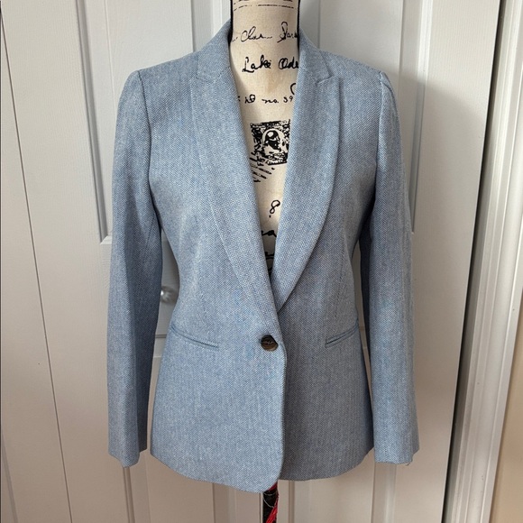New J. Crew Herringbone one button blue blazer sz 6 - Picture 5 of 14